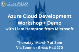 MIDS Cloud Club Microsoft Azre Workshop Thursday March 7 via zoom or in Gross 270 at 3pm. White text on blue background